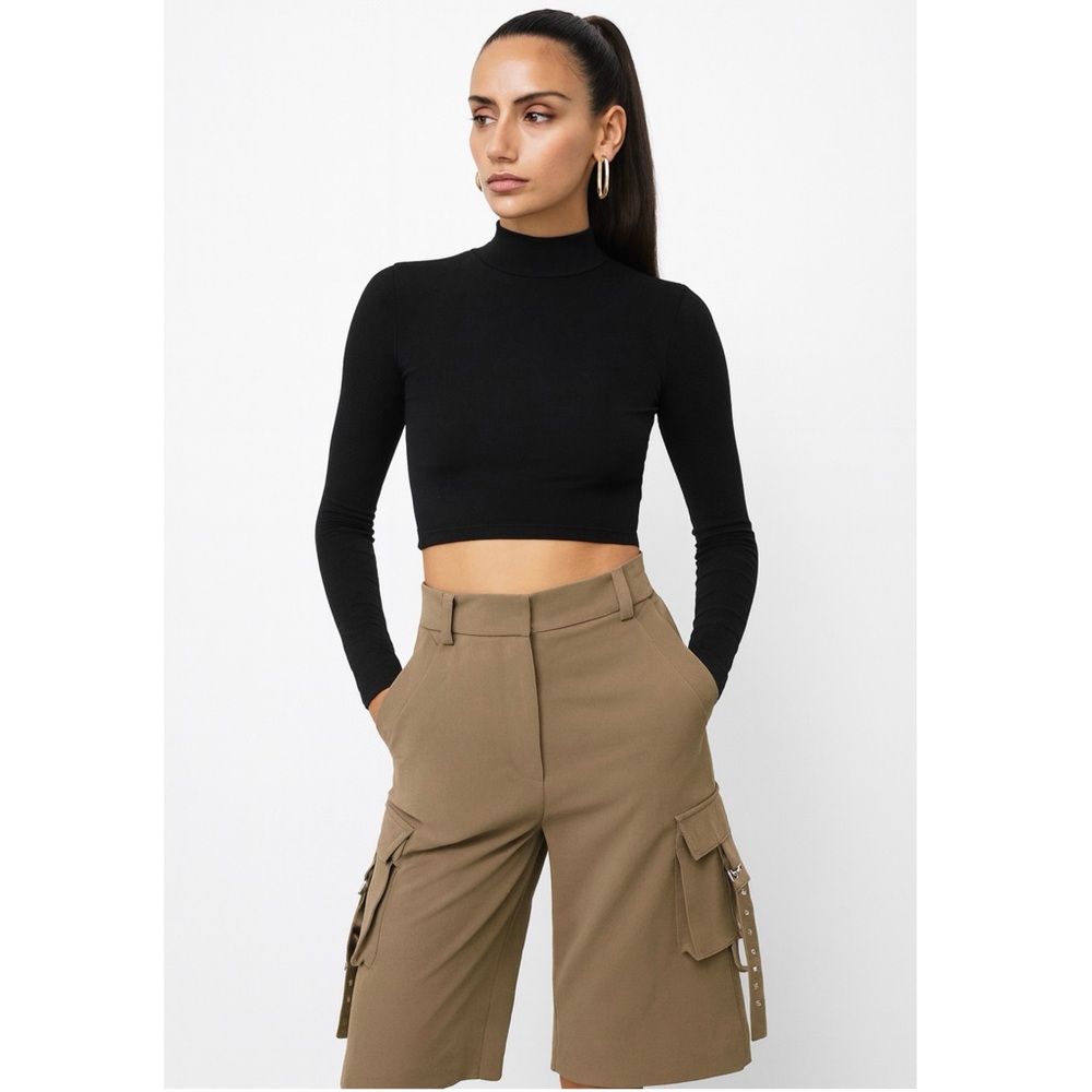 NWT RETROFETE Grommet Strap Cargo Pocket Taupe Relaxed Old Money Y2K Shorts S‎